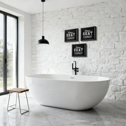 Vista 6 de Yousoontic 3 piezas divertidas de decoración de madera para baño, texto "Please Text Me If You Run out of the Toilet Paper Sign Seat Yourself Sign