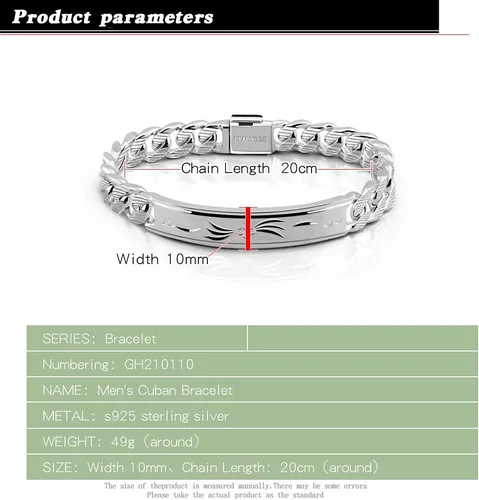 Vista 3 de Pulsera clásica de plata de ley 925 con diseño italiano de plata de ley 100% 925, exquisita pulsera de tótem tallado de 0.394in, 7-10 pulgadas