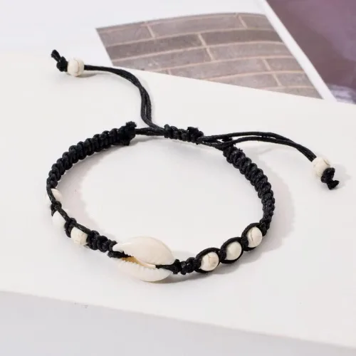 Vista 2 de Aonklot Pulsera de estrella de mar para mujer, pulsera de concha de puka, pulsera de cuentas azules, pulsera de estrella de mar ajustable