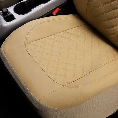 Vista 5 de Flying Banner - Fundas para asientos de coche, cuero sintético, resistentes, para banco trasero, juego completo, impermeables, ajuste universal Beige