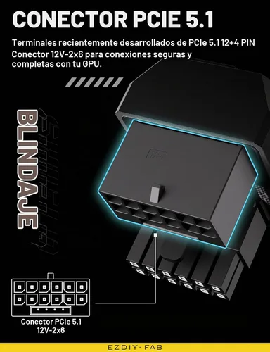Vista 6 de EZDIY-FAB Adaptador PCIe 5.1 – 600 W 12+4 pines, conector de alimentación de GPU de 16 pines 12VHPWR, adaptador de GPU de 12 V-2x6, ángulo recto