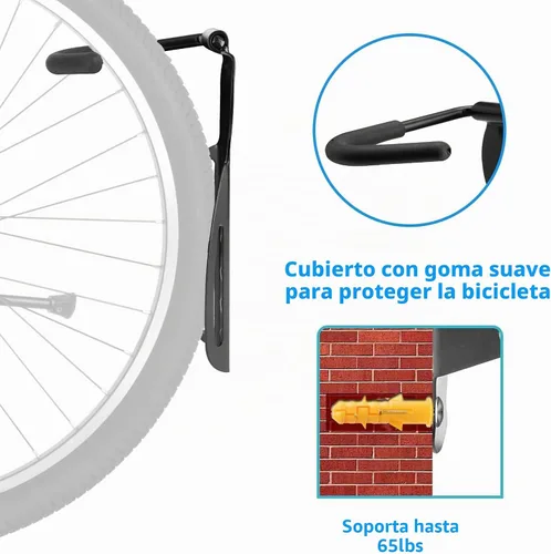 Vista 4 de Soporte de pared para bicicleta de garaje, ganchos para colgar bicicletas, sistema de almacenamiento vertical resistente para bicicletas