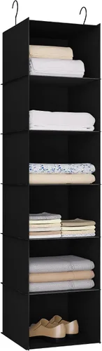 Vista 10 de Organizador colgante para armario y almacenamiento con 3 estantes, estantes colgantes plegables de montaje fácil para guardar ropa, bolsos, zapatos