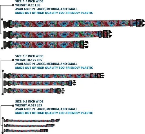 Vista 3 de Buckle-Down Collar de clip de plástico – Stitch 6-Expressions Tropical Flora Borgoña Rojos/Verdes – 1 pulgada de ancho – Se adapta a 9-15 pulgadas