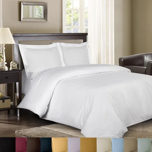 Vista 2 de Royal Bedding Funda de edredón de 300 hilos, 3 piezas, color negro a rayas, funda de edredón con lazos en las esquinas