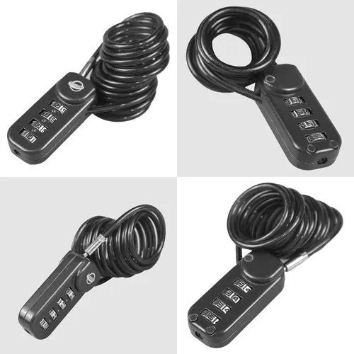 Vista 5 de Candado de combinación de 4 dígitos con cable de 47 pulgadas (47.2 in) adecuado para casilleros de gimnasio escolar, botes de basura, equipaje