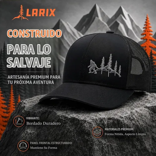 Vista 4 de LARIX Trucker Hat Men - Snapback Cap with Breatheable Mesh Back, Hats for men, Mens Hat, Mens Trucker Hats Negro (Wb)
