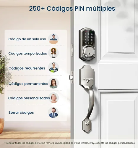 Vista 3 de Veise VE06-H - Juego de cerradura inteligente para puerta delantera, control de aplicación, cerrojo de entrada sin llave con manija de palanca