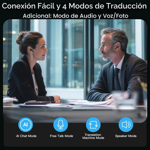 Vista 5 de IAMJOY Auriculares de traducción AI, dispositivo de traductor bidireccional de 163 idiomas con Bluetooth y aplicación incorporada, 6 micrófonos