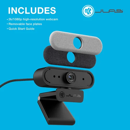 Vista 9 de JLab Epic Cam, cámara web USB 2K, enfoque automático, micrófonos duales, negro