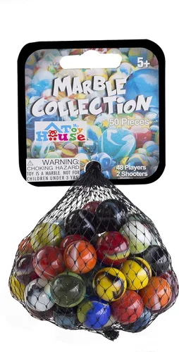 Vista 2 de Canicas de vidrio marmoladas, 50 unidades (48 jugadores y 2 cañones), varios colores, estilos y acabados, con las reglas de juego de canicas