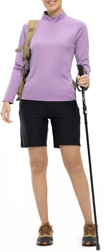 Vista 8 de Rdruko Camisas de senderismo para mujer, manga larga, secado rápido, cremallera de 14, protección solar UPF 50+, para correr al aire libre