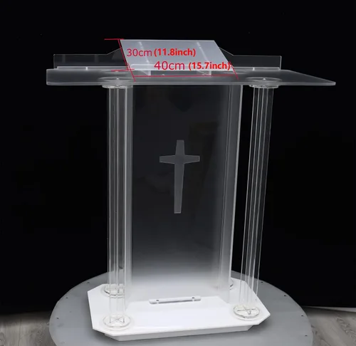 Vista 4 de Soporte transparente para podio de iglesia de 43.3 x 41.3 x 19.7 pulgadas, púlpito de plexiglás acrílico para iglesias, atril de presentación