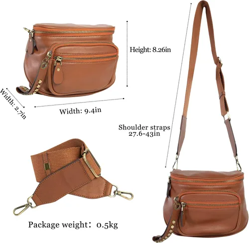 Vista 3 de AZXCG Cangurera de cuero, bolsa cruzada para mujer, bolsa de cintura de piel de vacuno, bolsa para cinturón con correa ajustable, bolsa de cadera
