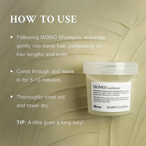 Vista 5 de Davines Champú MOMO, limpiador hidratante suave para cabello seco y deshidratado, añade suavidad y brillo