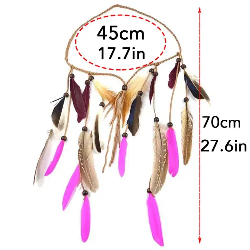 Vista 2 de CAKURE Diademas bohemias de plumas indias de pavo real, diadema gitana, ajustable, tocado hecho a mano, accesorios para el cabello (juego 7)