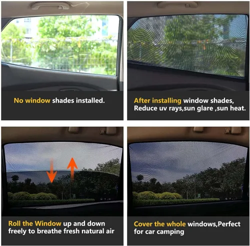 Vista 2 de Sombras para ventanas laterales traseras de auto para autos pequeños y medianos, juego de 2 protectores solares elásticos y transpirables con malla