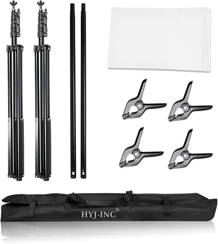 Vista 2 de HYJ-INC Sistema de soporte de fondo para fotos con kit de soporte de fondo de 8.5 x 10 pies, telón de fondo de muselina de algodón 100% blanco