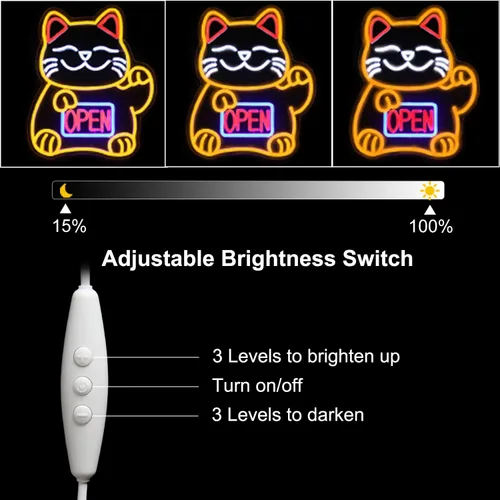 Vista 6 de Letrero de neón de gato de la suerte, letreros LED abiertos para decoración de habitación japonesa, luz de neón de gato de la fortuna regulable