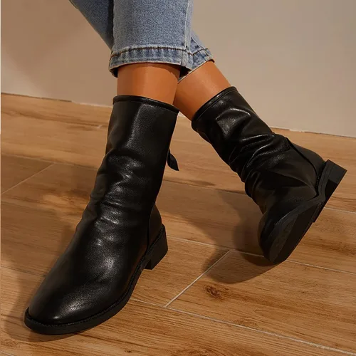 Vista 4 de FAMOORE Short Boots for Women Flat Shoes Short Boots Leather Boots Womens Boots Size 12 Wide