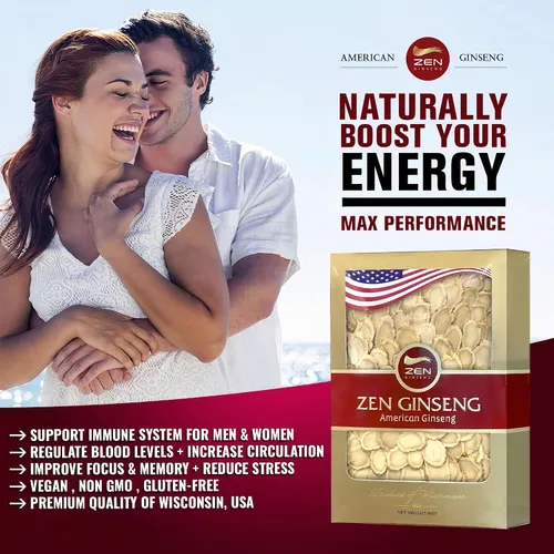 Vista 3 de Rodajas de ginseng Zen American Wisconsin: energía mejorada, rendimiento y salud mental para hombres y mujeres (caja de 8 onzas)
