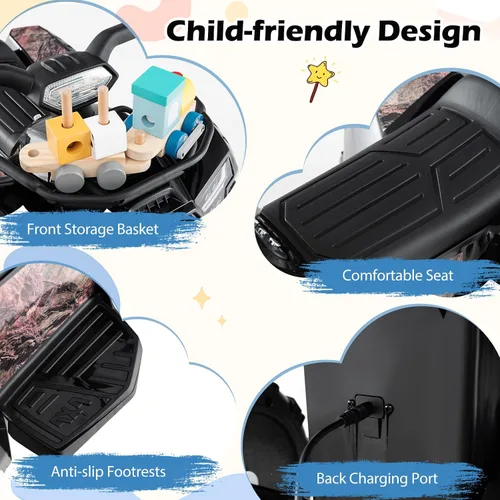 Vista 8 de Costzon Cuatrimoto para Niños, Vehículo Eléctrico de Batería de 6V Cuatro Ruedas Quad con Cesta de Almacenamiento, Faro, Bocina, Música, MP3 y USB