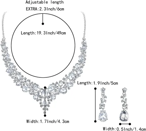 Vista 6 de BriLove Women's Wedding Statement Necklace Dangle Earring Jewelry 01-Tono plateado transparente