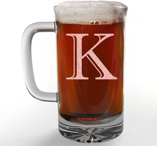 Vista 25 de Taza de cerveza de vidrio con monograma grabado de 16 onzas (letra A), regalos de cerveza personalizados de la A a la Z para hombres, Día del Padre