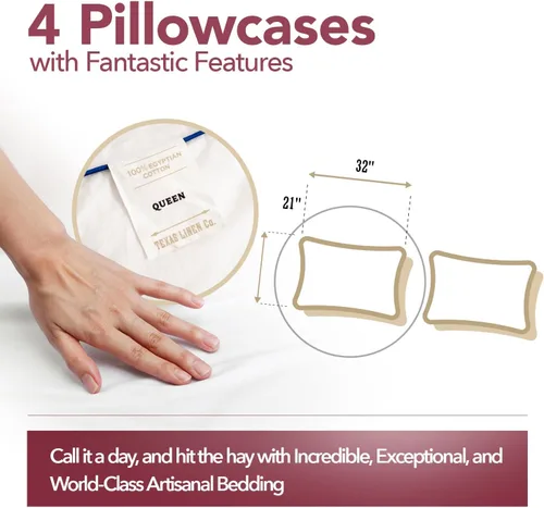 Vista 6 de TEXAS LINEN CO. Fundas de almohada 100% algodón egipcio tamaño Queen – Lujosas fundas de almohada de alta cantidad de hilos de la serie 800