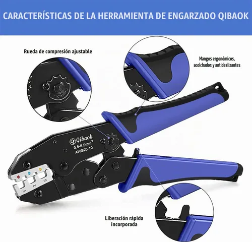Vista 4 de Qibaok Crimpadora de cables de trinquete para conectores termorretráctiles, terminales de trinquete, herramienta de crimpado de alambre AWG 22-10