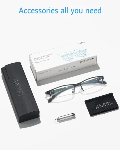 Vista 6 de ANRRI Gafas de luz azul para hombre, con marco de metal, rectangular, sin montura y bloqueo UV, para computadora