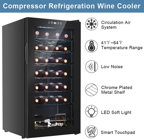Vista 5 de Winado Refrigerador de vino con compresor de 28 botellas con temperatura ajustable, mini refrigerador de vino compacto independiente con control