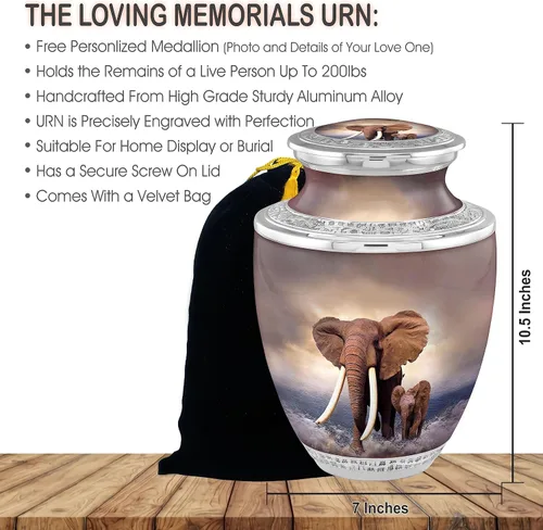 Vista 3 de Urnas de cremación personalizadas de dignidad de elefante para cenizas adultas, hombres y mujeres, urnas funerarias de 200 libras para cenizas