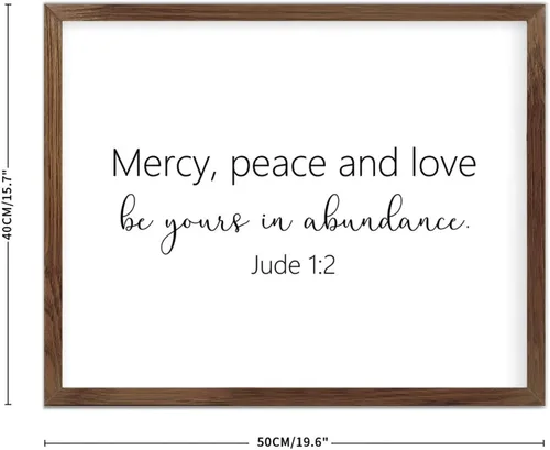 Vista 2 de Farmhouse Rustic Wood Framed Signs 16x20 Inch,Mercy,Peace and Love Be Yours in Abundance Wooden Sign with Frame Wood Sign Wall Plaque Art for