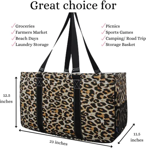 Vista 409 de NGIL Bolsa de comestibles reutilizable extra grande plegable de gran tamaño para comestibles, almacenamiento, picnic, playa, Estampado