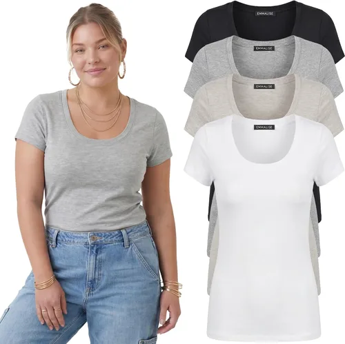 Vista 49 de Emmalise - Camiseta de manga corta para mujer, cuello redondo, estilo básico, pack de valor, tallas junior y grandes