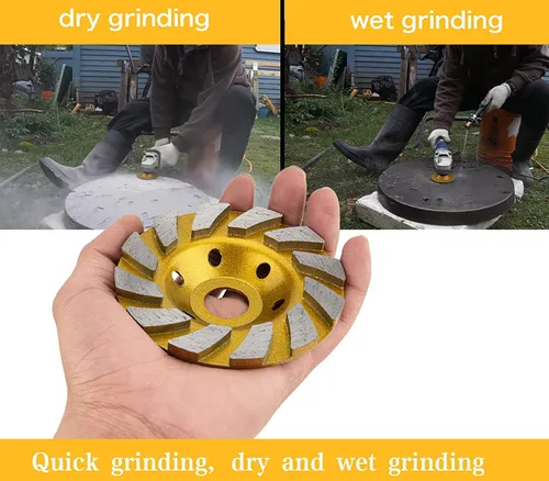 Vista 5 de Golden Pearl 2 unidades de piedra de hormigón de 4 pulgadas de cerámica Turbo diamante pulido taza rueda, 12 Segs Heavy Duty Angle Grinder Wheels