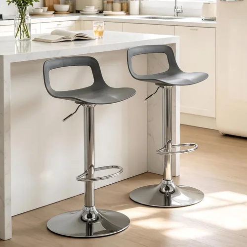 Vista 7 de NOBPEINT Taburete de bar giratorio ajustable con elevación de aire cromado contemporáneo, juego de 4, gris