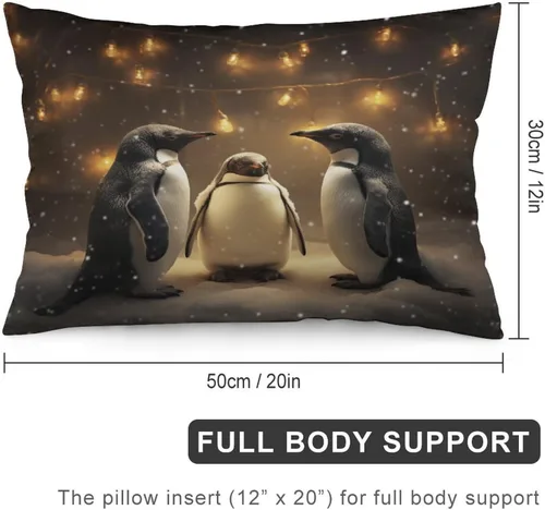 Vista 2 de Fundas de almohada con diseño de pingüinos de Navidad de 12 x 20 pulgadas, diseño de pingüinos en acuarela de Navidad, fundas de almohada