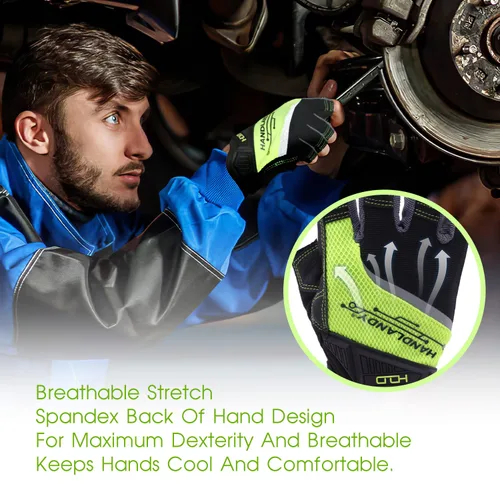 Vista 3 de AIGEVTURE Guantes de trabajo sin dedos para hombres, guantes de trabajo Framer, multiusos, ajuste de rendimiento, transpirables, duraderos