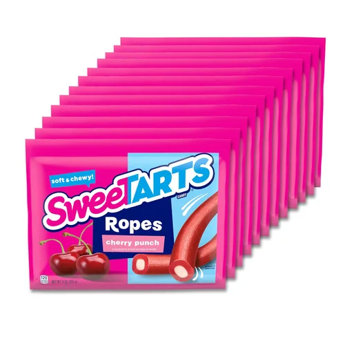 Vista 10 de SweeTARTS Soft and Chewy Ropes, sabor a ponche de cereza, 1.8 onzas en bolsitas (paquete de 48)