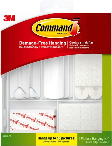 Vista 2 de Command Kit para colgar cuadros y tiras para colgar pósteres, pequeño, blanco, uso en interiores, 64 tiras, decora sin daños
