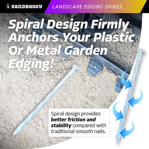 Vista 3 de Sandbaggy Estacas galvanizadas de 6 pulgadas para bordes de paisaje, clavos de paisaje en espiral, acero de calibre 7, ideales para suelos rocosos