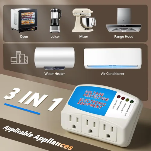 Vista 6 de BSEED Regleta protectora de sobretensiones para electrodomésticos, protector de sobretensiones de 3 tomas, protector de voltaje para refrigerador