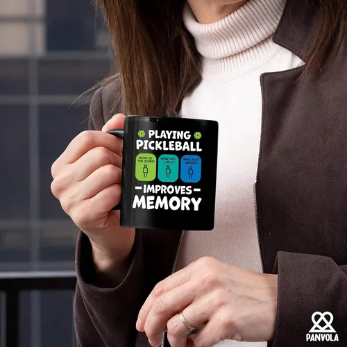Vista 4 de Taza de cerámica Playing Pickleball Improves Memory Pickleball Lovers Gifts Coffee Cup 11 oz (negro)