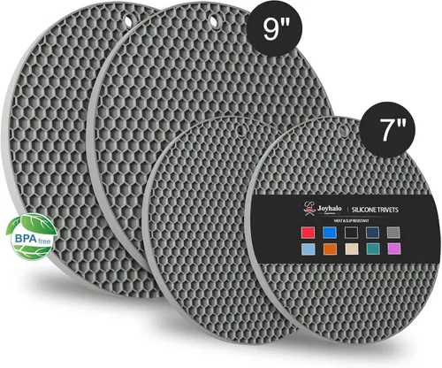 Vista 13 de Joyhalo Salvamanteles para platos calientes, almohadillas calientes para cocina, soportes de silicona para ollas y sartenes calientes, alfombrillas