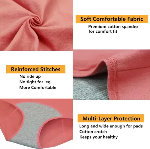 Vista 5 de Nalwort Bragas para el período menstrual para mujer y niña, ropa interior de algodón ultra suave posparto Color-M1