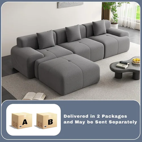 Vista 7 de Sofá Seccional Modular Cloud de 120", Sofá Sin Estructura, Sofás Tapizados en Forma de L con Asiento Profundo, Sofás de Pana Modernos y Acogedores