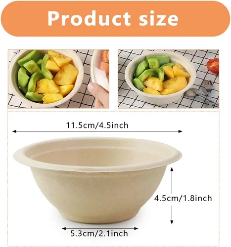 Vista 2 de Oomcu Paquete de 100 cuencos de sopa desechables pequeños de 8 onzas a granel, compostables y biodegradables, cuencos de papel reciclado resistentes