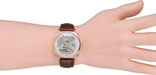 Vista 6 de FORSINING Reloj cuadrado de esqueleto automático automático de calidad para hombre con correa de cuero genuino, Automático